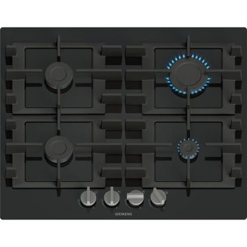 Electrolux Plita pe Gaz Siemens EN6B6PK40, 59 cm, 4 Arzatoare, Sticla Neagra Quartz, Suporturi Fonta, Siguranta Gaz