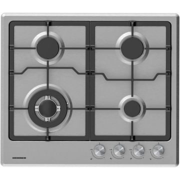 HEINNER Plita incorporabila Heinner HBH-M495IWFIX, Gaz, 4 arzatoare, Gratar fonta, Wok, Aprindere electrica, Dispozitiv de siguranta, 60 cm, Inox