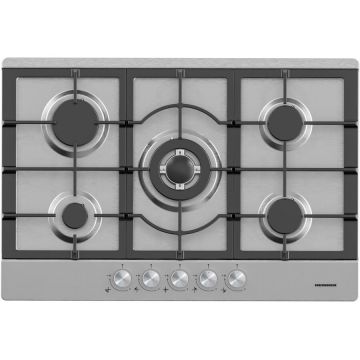 HEINNER Plita incorporabila Heinner HBH-M705IWFIX, Gaz, 5 arzatoare, Gratar fonta, Wok, Aprindere electrica, Dispozitiv de siguranta,75 cm, Inox