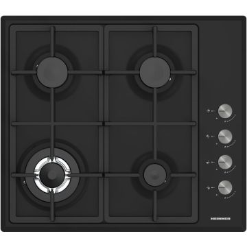 HEINNER Plita incorporabila Heinner HBH-S4IWF-BK, Gaz, 4 arzatoare, Wok, Gratar fonta, Control lateral, Arindere electrica, Dispozitiv de siguranta, Duze GPL incluse, Negru
