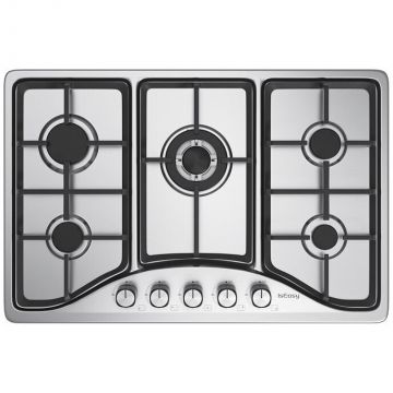 IsEasy Plita pe gaz incorporabila IsEasy MGBS-765, 5 zone de gatit, 76 × 50 × 9.5 cm, Inox