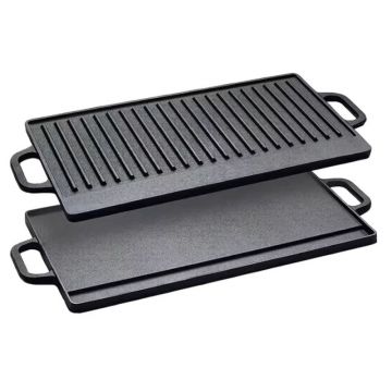 Plita Grill din Fonta, Doua Fete, 50.5 x 23.5 x 1.5 cm, Neagra, Newalor