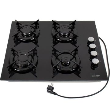 Plita Incorporabila, 59 x 51 cm, Gaz GPL / Natural, 4 Arzatoare, Negru